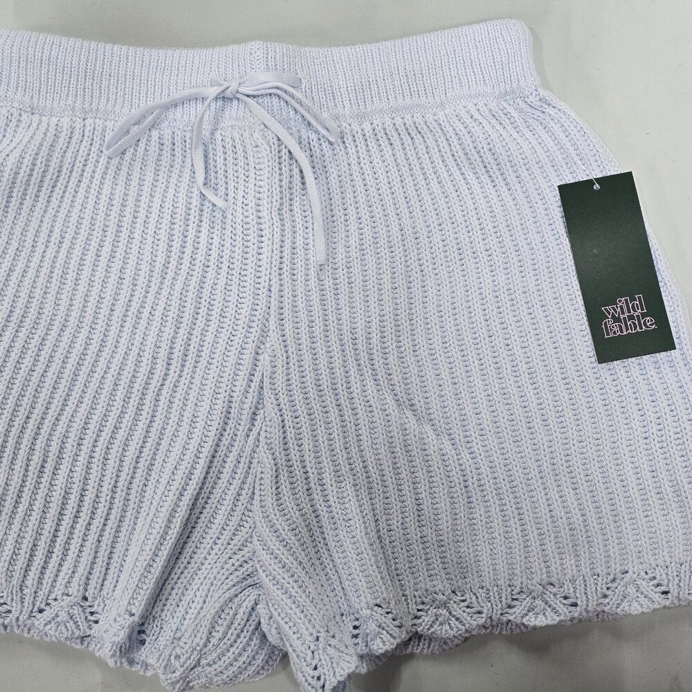 WILD FABLE LIGHT BLUE SWEATER KNIT SHORTS SCALLOPED HEM SUMMER BEACH PULL ON
